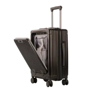 Front zipper luggage with phone holder