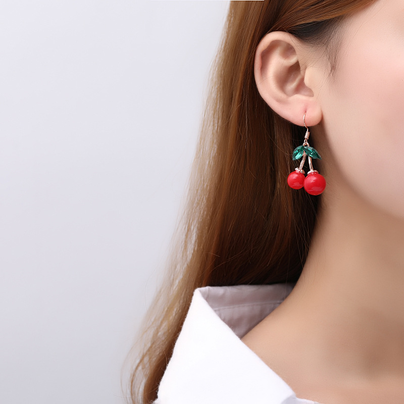 hot red Cherry earrings eardrop Sweet fruit fresh cherry eardrop female fashion youth beautiful girl students earrings for women