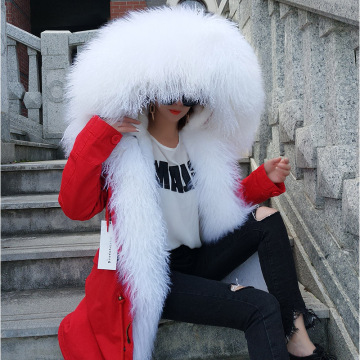 MAOMAOKONG Women Coat Winter Long Sleeve Loose Outer Coats Big Natural mongolia sheep fur Collar Long Parka Women's jacket