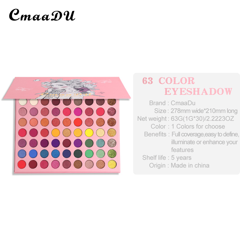 CmaaDU 63 Color Eye Shadow Palette Matte Glitter Sequin Metallic Shimmer Powder Festival Gift Pigment Kit Cosmetic TSLM2