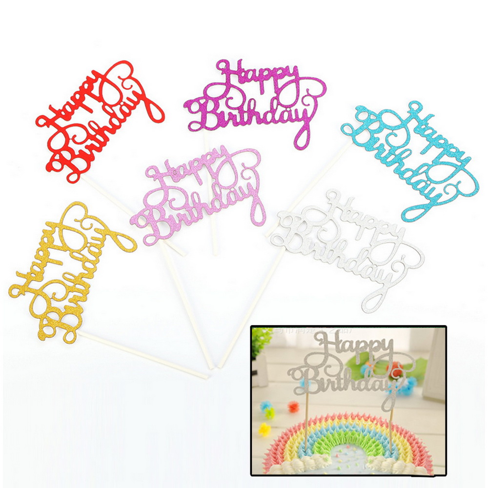 Multicolor Happy Birthday Cake Topper Acrylic Letter Gold Silver Cake Top Flag Decoration for Birthday Party Wedding Supplies