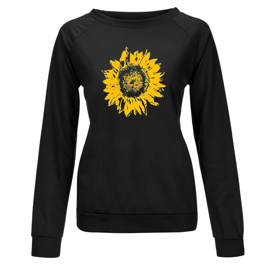 Plus Size Harajuku Hoodie Sunflower Print Tops Women Loose Long Sleeve Hoody Sweatshirt Female Autumn Winter Pullover Streetwear