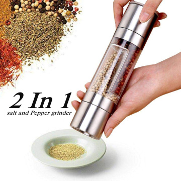 2 IN 1 Stainless Steel Manual Pepper Mill Shaker Salt and Pepper Grinder with Stand Adjustable Coarseness Salt Grinder for Spice