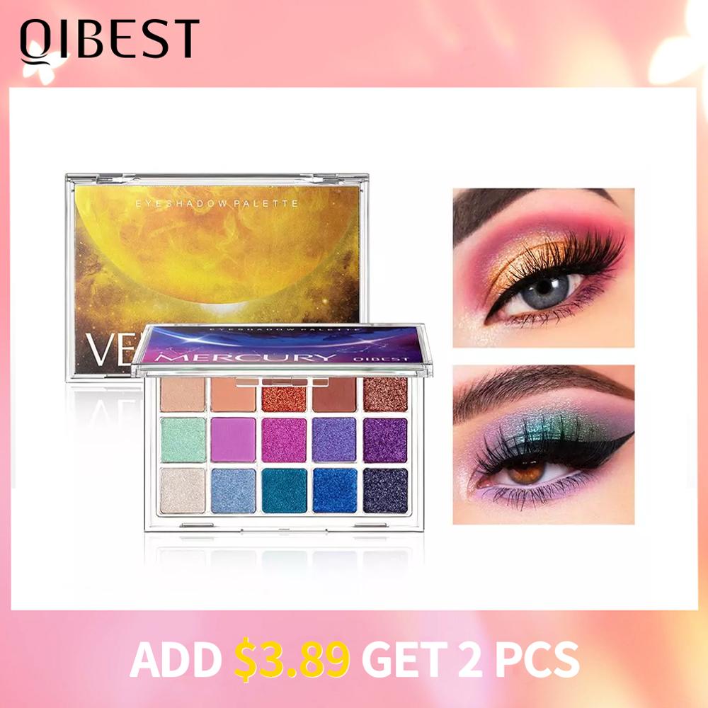 QIBEST 15 Colors Eyeshadow Palette Planet Matte Shimmer Pigmented Eye MakeUp Long-Lasting Makeup Eye Shadow Glitter Cosmetics