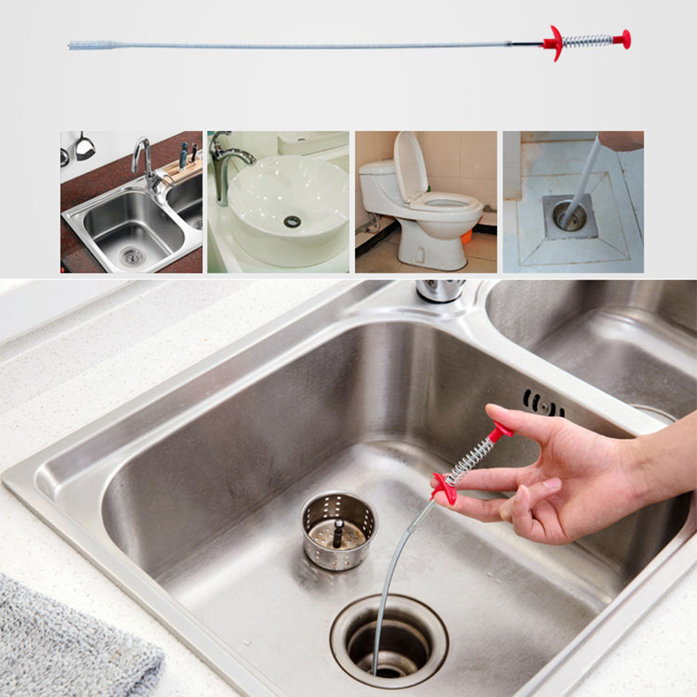 60CM Bendable Sink Cleaning Hook Sewer Dredging Tool Kitchen Spring Pipe Hair Remover Kitchen Useful Home Cleaning kitchen Tool