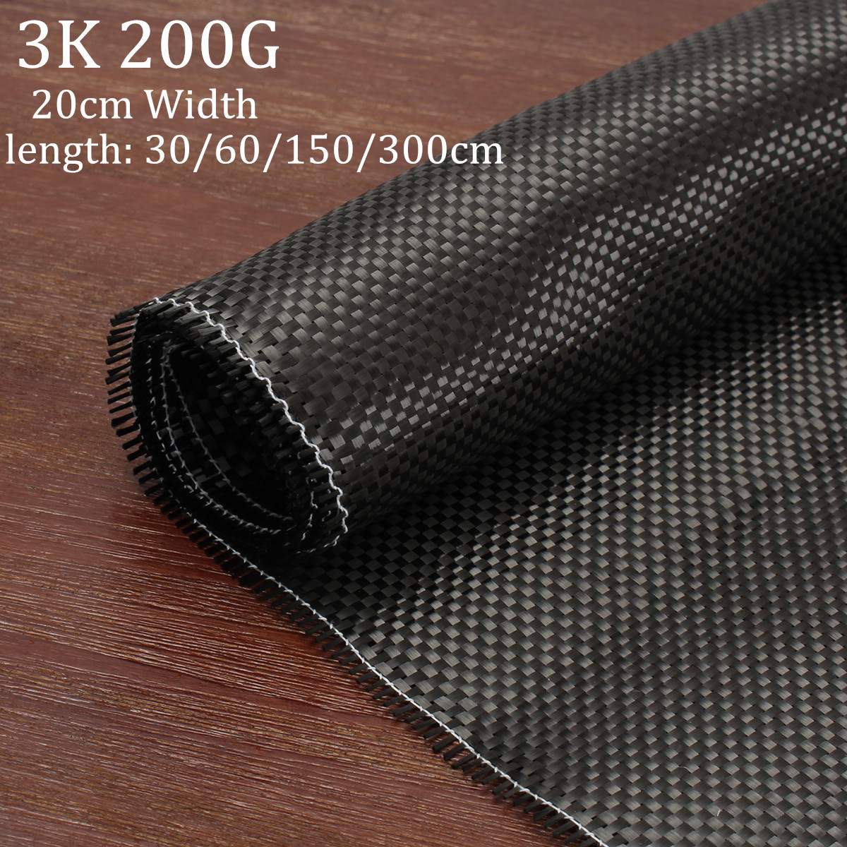 3K 200gsm Carbon Fiber Cloth Plain Carbon Fabric for Commercial Car Part Sport Equipment 20cmx 30/60/150cm 3 Size