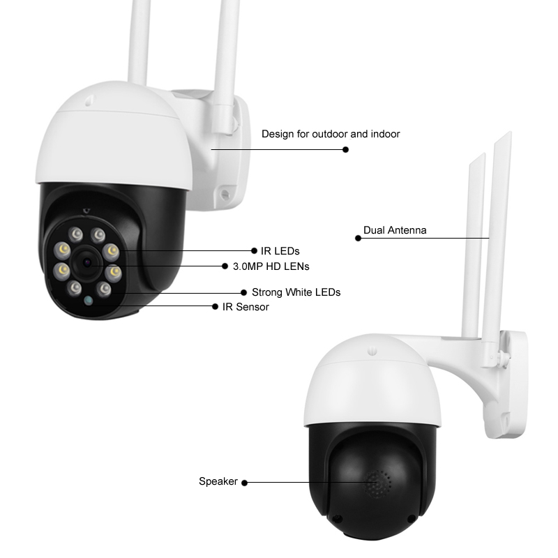 Outdoor WiFi Camera 3.0 MP Security Surveillance IP Camera Two-Way Audio Motion Tracking Detection IP66 Waterproof Wi-Fi IP Cam