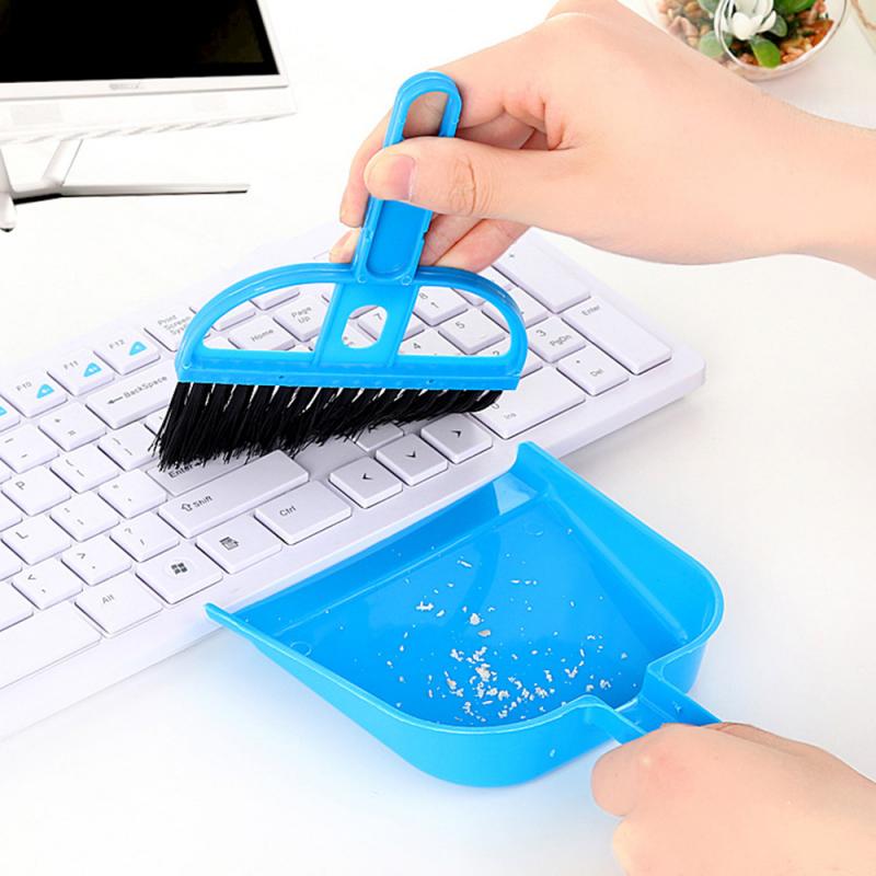 Mini Desktop Sweep Cleaning Brush Two-Piece Set Keyboard Brush Small Broom Dustpan Set For Home School Office Clean Brush
