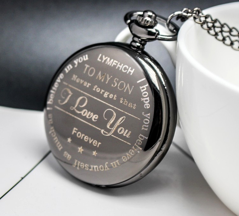 Vintage "To My Son I LOVE YOU " Forever Quartz Pocket Watches Chain Gifts Men male children masculino relogio hombre Saati
