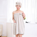 Women Bath Towel Set Super Absorbent Quick-drying Cotton Polyester Thick Soft Shower Bath Dress Bathrobe with Hair Dry Cap