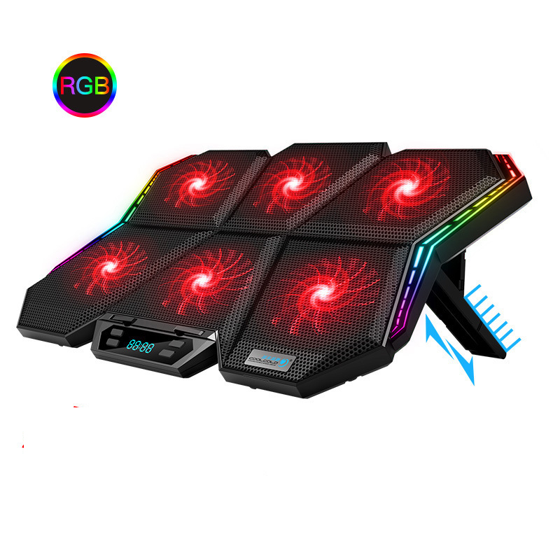 2020 NEW Gaming Laptop Cooler Six Fan Two USB Port Led RGB Lighting Notebook Stand for Laptop 12-17 inch Laptop Cooling Pad