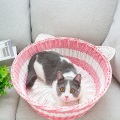 Handcrafted Rattan Wicker Cat Bed Couch Summer Cool Rope Round Beds Houses Pet Nest Kitten Lounge Sofa Condo Kitty Sleep Kennel