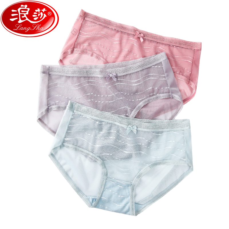 LANGSHA 3Pcs/set Women Panties Seamless Fashion Cute Bow Girls Underwear Sexy Lace Low-Rise Briefs Cotton Transparent Lingerie