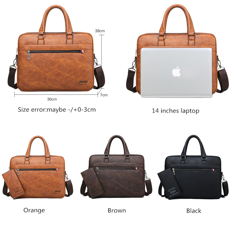 JEEP BULUO High Quality office Business Leather Shoulder Messenger Bags Famous Brand Men's Briefcase Bag Travel 14'Laptop Tote
