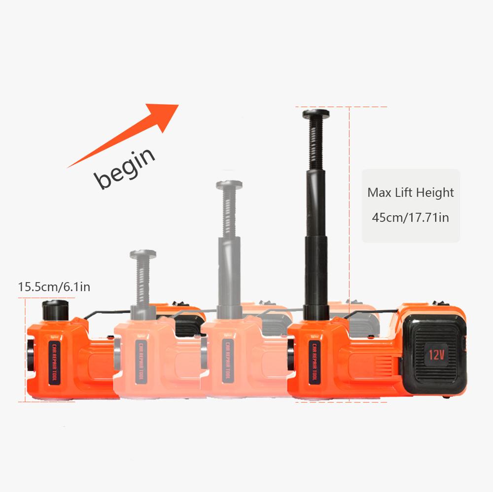 E-HEELP 3 in 1 5ton Car Jack Electric Hydraulic Jacks Car Floor Jack 12V with Inflator Pump LED Light for Truck Tire Repair Tool