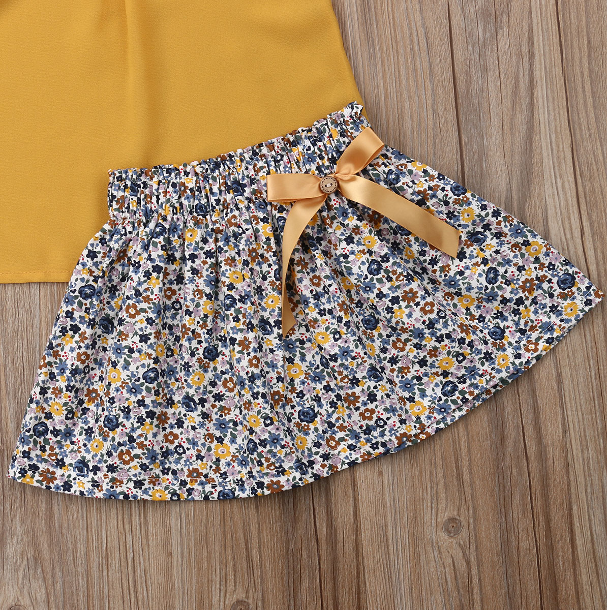 2019 Children Summer Clothing 1-5Y Toddler Kid Baby Girl Clothes Sets Yellow Chiffon Tops+Floral A-Line Skirt Outfits Clothes