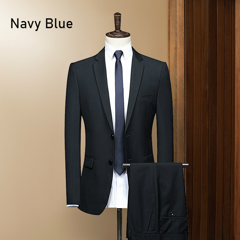 Suit Jacket and Suit Pants 2 Piece Set Plus Size Navy Blue Dress Suit Men Business Suit Formal Suits Two Piece Set Suit Slim Fit