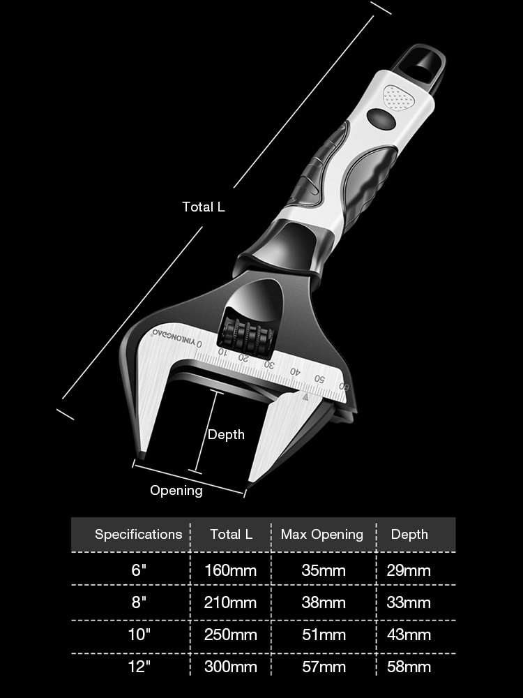 Professional Adjustable Wrench Universal Spanner Key Nut Wrench 6" 8" 10" 12" Large Opening Adjustable Spanner Repair Hand Tools