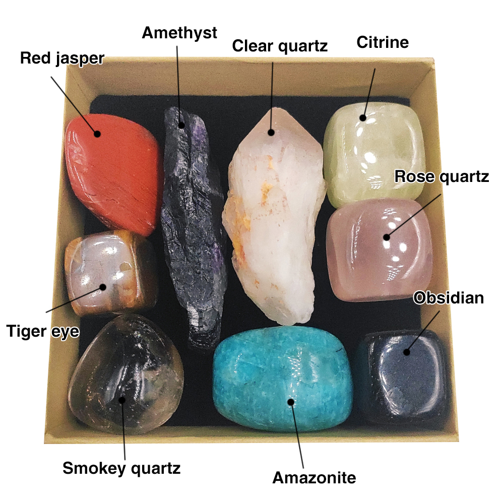 Drop Shipping Nine kinds Natural crystal and Stone Gemstone Quartz Rock Mineral specimen Healing Reiki home decor Gift box