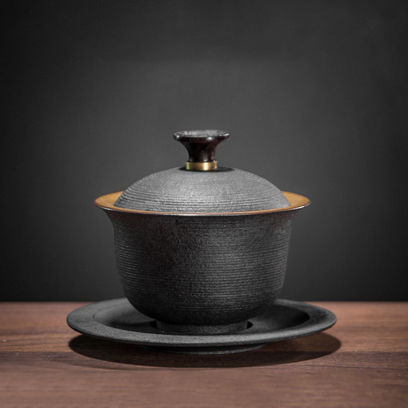 160ml Black Zen Japanese Style Ceramic Coarse Pottery Gaiwan Teacup Kung Fu Tea Set Tureen Tea Ceremony Bowls Tea Pot Home Decor