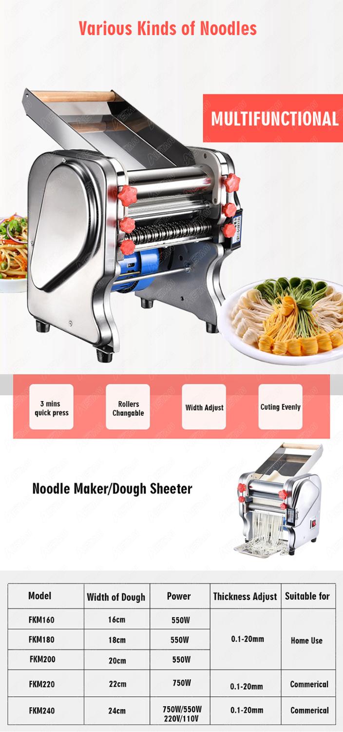 FKM240 Electric Dough Roller Sheeter S.steel Noodle Dumpling Pasta Maker Making Machine with Changeable Roller and Blade