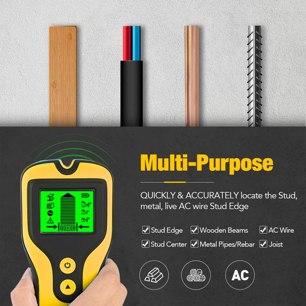 3 In 1 Wall Pipe Finder Sensor Wall Scanner Pipe Wire Detector Electronic Stud Locator Wood Joist Metal Detector Accessories