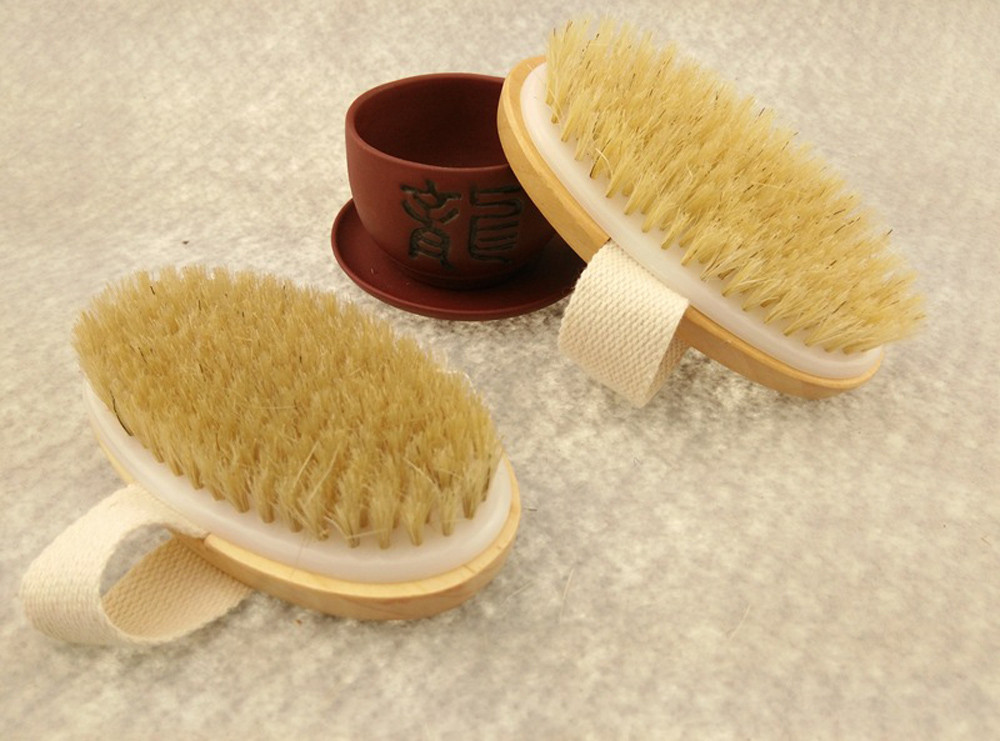 @ New Premium Natural Bristle Wooden Bath Shower Body Back Dry Skin Brush Massager Spa Scrubber Sponges Effective Exfoliator