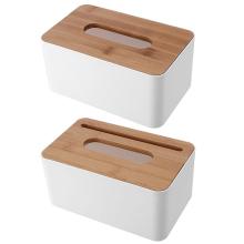 Plastic Durable Tissue Box Holder with Bamboo Wooden Cover Phone Slot Napkin Storage Container Home Kitchen Decoration