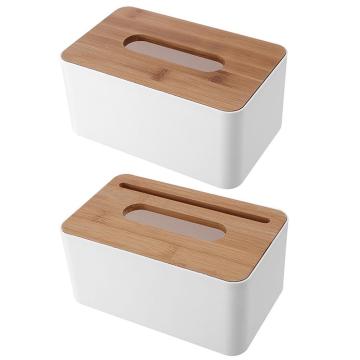 Plastic Durable Tissue Box Holder with Bamboo Wooden Cover Phone Slot Napkin Storage Container Home Kitchen Decoration