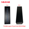 Square portable USB3.0 hub 10 ports high power