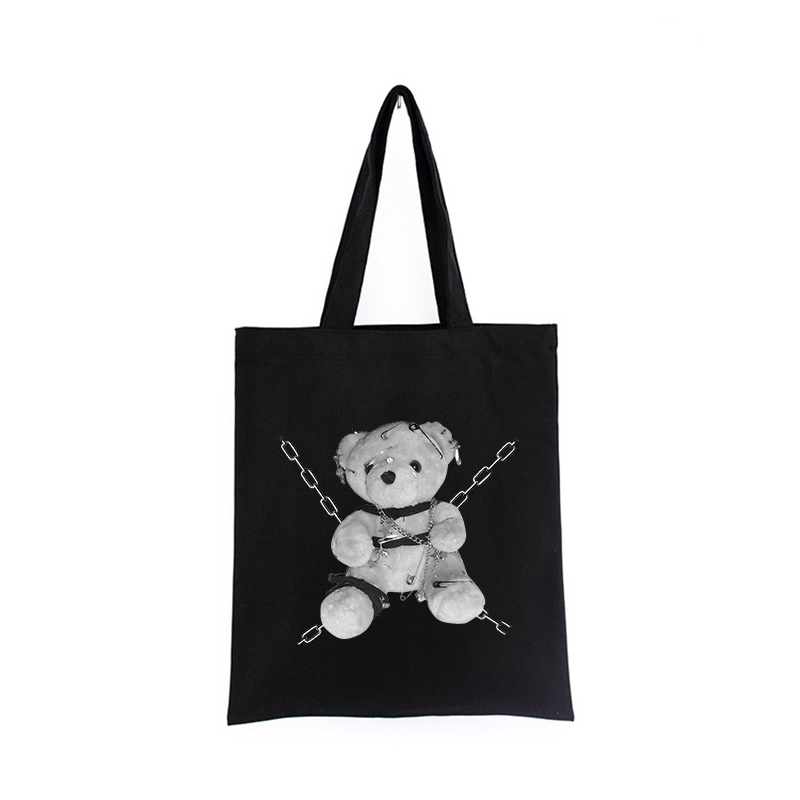 Gothic bear canvas bag casual fashion vintage punk hip-hop handbag Ulzzang fun Japanese cartoon Harajuku shoulder bags