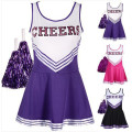 Women Girls Cheerleader Costume Cheer Uniform School Musical Party Halloween Costume Fancy Dress Sports Uniform With Pom Poms