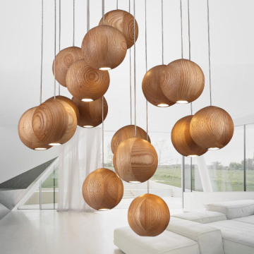 Solid wood modern pendant light Chinese Japanese Nordic creative minimalist living room dining wood ball wooden pendant lamp