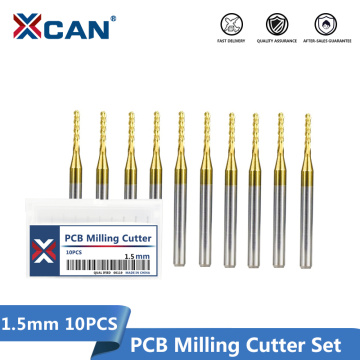 XCAN 10pcs 1.5mm Titanium Coated Carbide PCB Milling Cutter CNC Router Bits End Milling Cutter for PCB Machine
