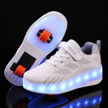 Roller Skate Shoes for Kids Boys Girl LED USB Lighted Wheels Sneakers with Double Wheels Children Glowing Roller Skating Sneaker