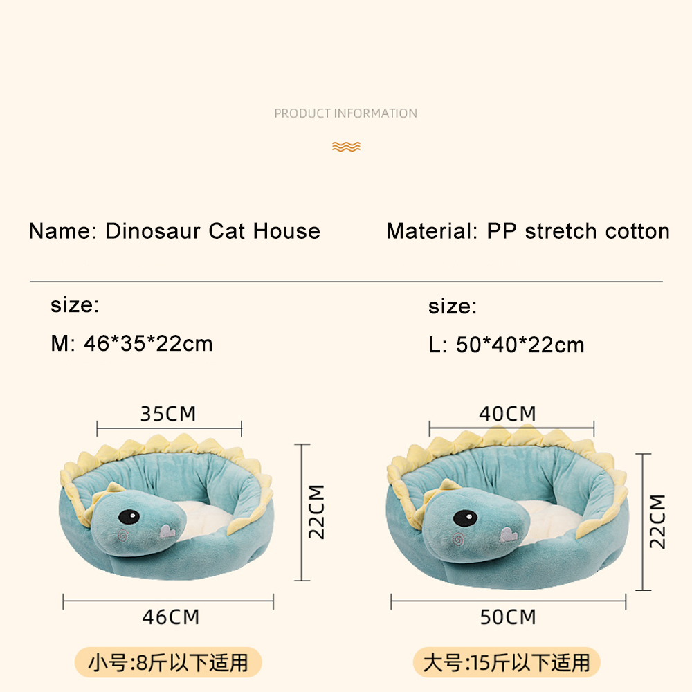 Hot Sell Pet Cat Bed Dinosaur Round Small Dog Beds for Cats Lovely Puppy Mat Soft Sofa Mat Nest Warm Kitten Sleep Mats Products