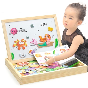 Kids Multifunctional Wooden Toys Magnetic Animal Wooden Blackboard Drawing Toys Puzzle Baby Early Educational Toys For Children