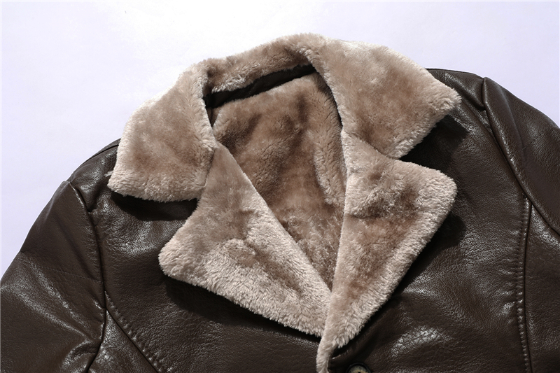 2020 New Plus Velvet Leather Jacket Men Solid Color Single Breasted Business Long Winter Jacket Men Fashion Warm Men's Jacket