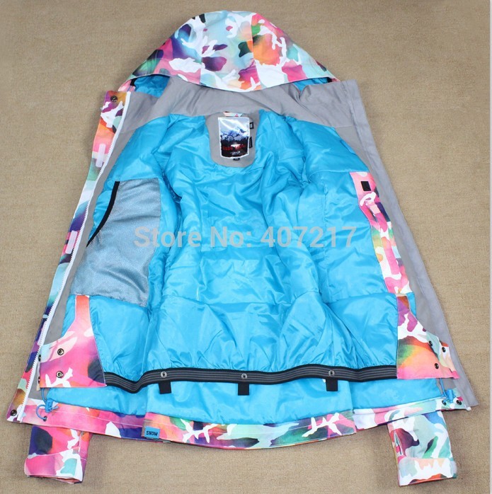 Womens Camouflage Ski Jacket Colorful Snowboard Snow Wear Ladies Waterproof Windproof Warm Anorak Padded Skiwear