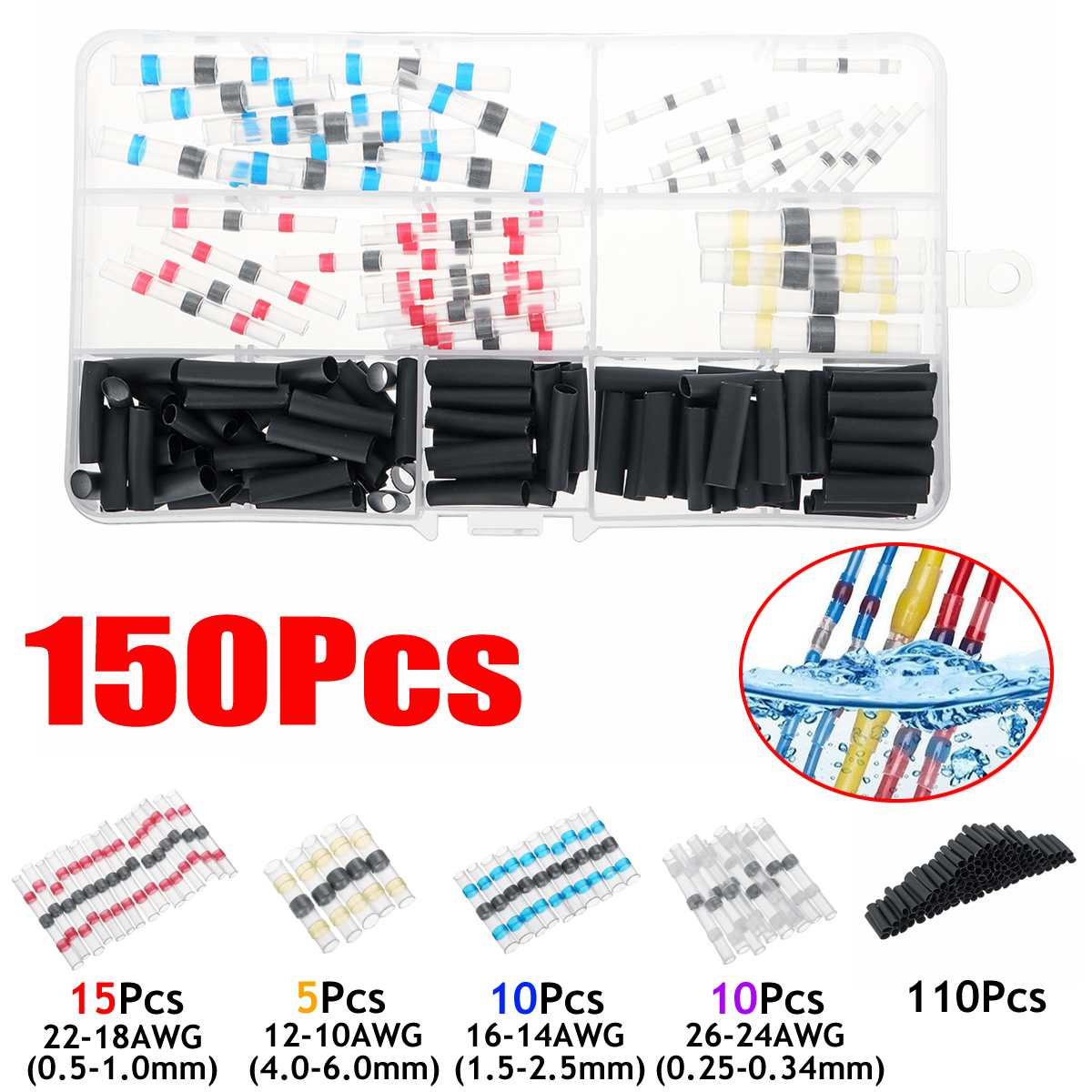 100/150pcs Heat Shrink Tubing Electrical Insulation Shrinkable Tubes 2:1 Electrical Wire Cable Wrap Assortment Sleeve Kit