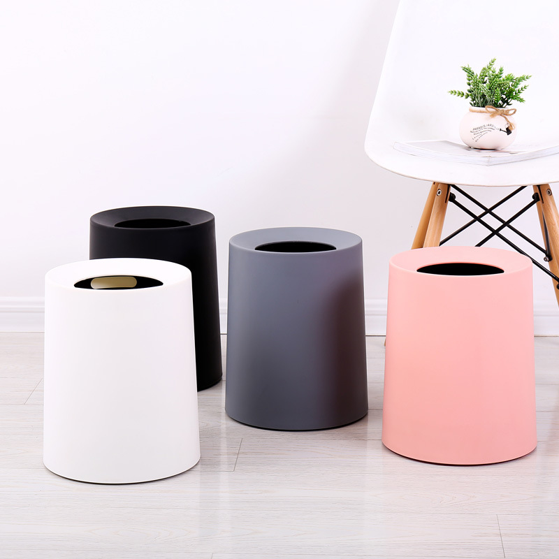 North European Style Plastic Matte Trash Can Office Living Room Kitchen Bathroom Double-layer Trash Bin Waste Bins without Lid