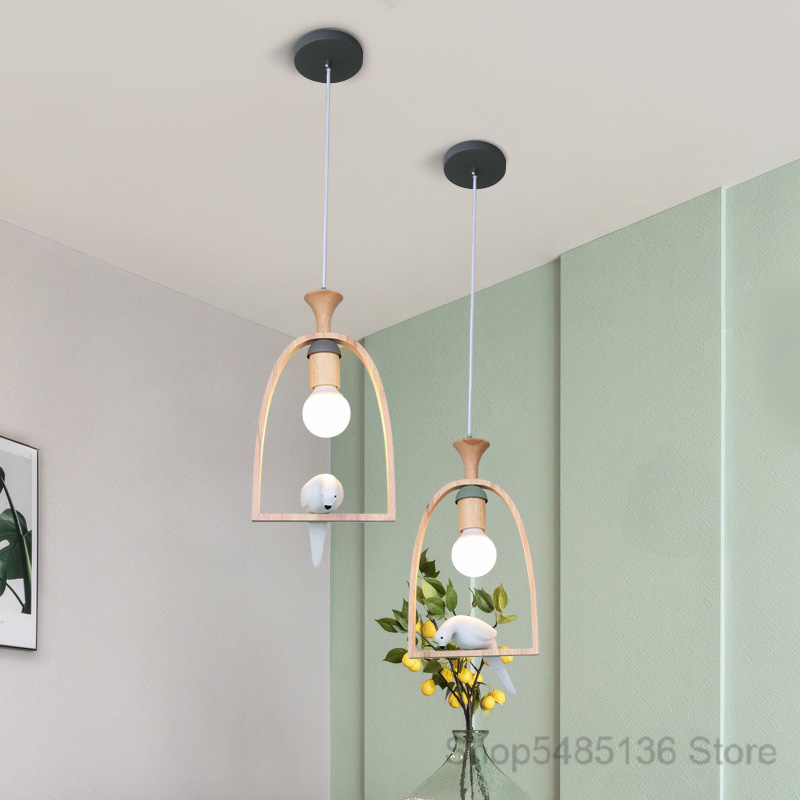 Nordic Bird Lamp Led Pendant Lights Modern Iron Wood Hanging Light Fixtures Living Dining Room Kitchen Cafe Suspension Luminaire