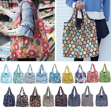 Large Women Foldable Shopping Bag Eco-friendly Reusable Portable Shoulder Handbag Folding Pouch Travel Groceries Washable Tote