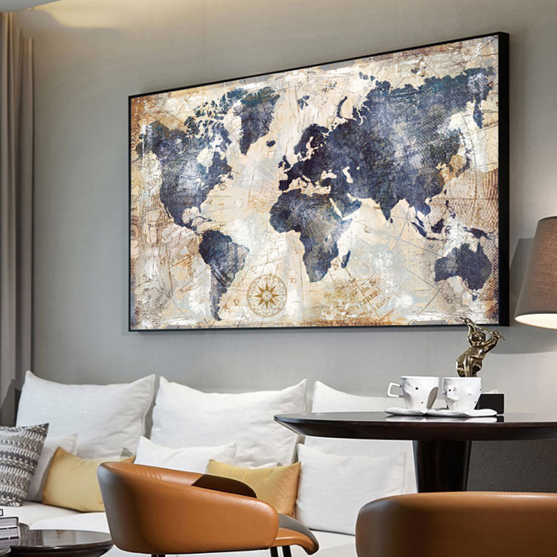 Vintage World Map Modular Wall Art Canvas Prints Painting Posters Picture for Living Room Office Modern Home Decor