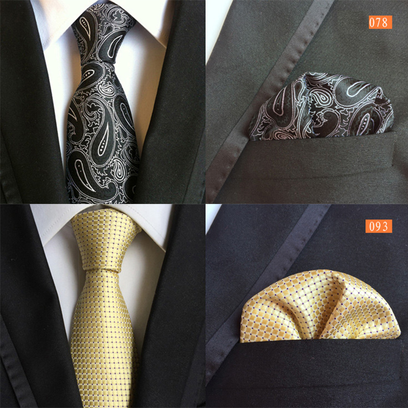 Ricnais Men's Tie Set Floral Sloid Ties For Man Wedding Accessories Cravate Silk Tie and Pocket Square Men's Tie Set