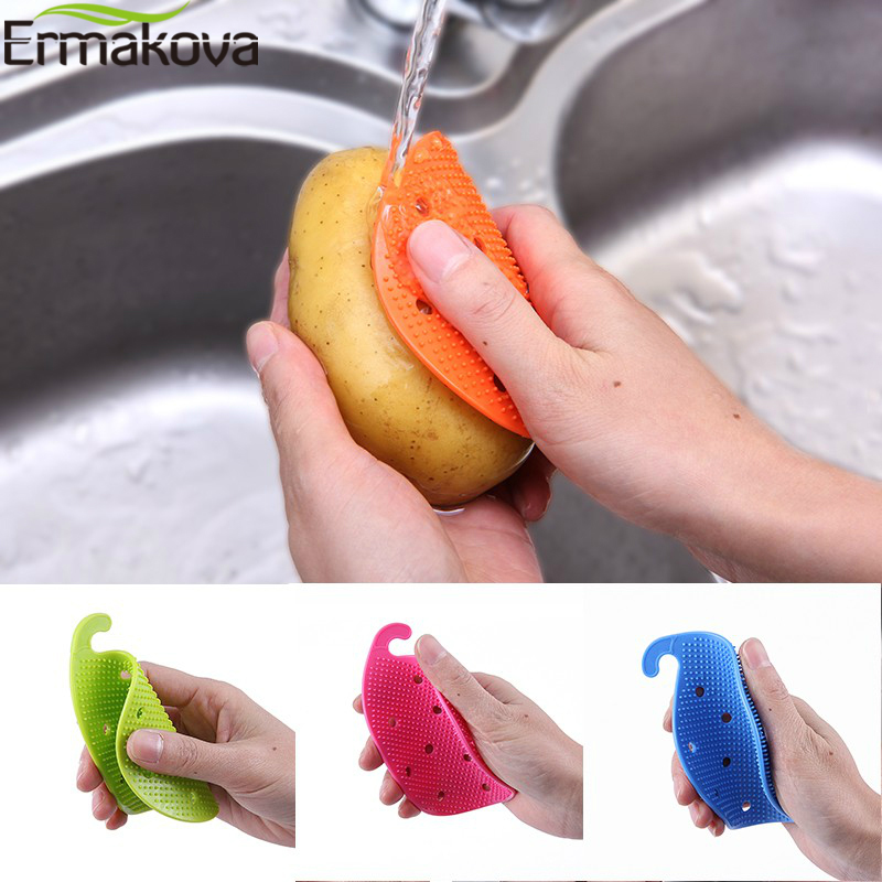 ERMAKOVA Fruit Vegetable Brush Washer Food Grade Washing Pad Cleaning Brush Heat Resistant Hot Dish Holder Can Opener Helper