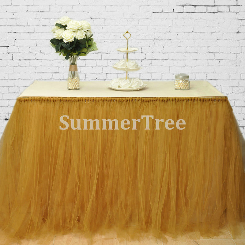 Gold 1 Meter x 80cm Tulle Table Skirt Wonderland Table Tutu Skirting Wedding Birthday Baby Shower Party Decoration