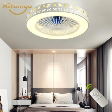 Modern Simple Invisible Ceiling Fan Light Crystal Decorative Acrylic LED Lghting Dimmable Bedroom office Fan Lamp