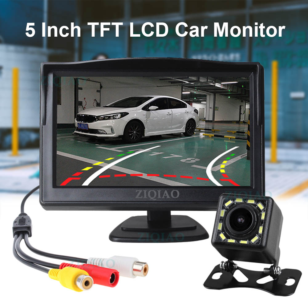 ZIQIAO 5 Inch TFT LCD Reverse Parking Monitor HD Dynamic Guide Line Rear Camera for Car Monitor Display System