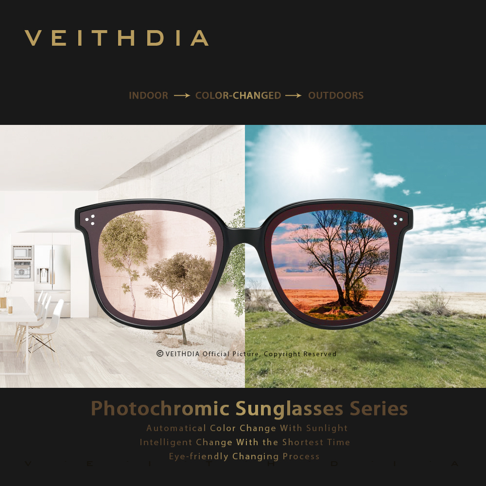 VEITHDIA 2020 Vintage Photochromic Sunglasses Women Day Night Vision Glasses Polarized Mirror Lens Sun Glasses For Women VT8520